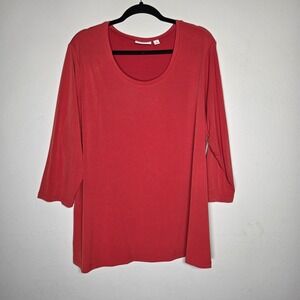 Susan Graver Women Long Sleeve Liquid Knit Tunic Top Size 2X Red Stretch Classic